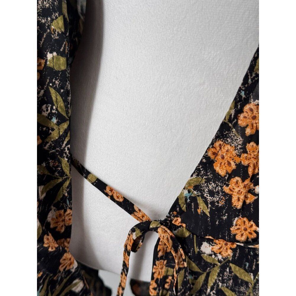 Beautiful Entro Floral Wrap Midi Dress Sz Small EUC Romantic Vibes Vintage Inspo - Picture 9 of 10